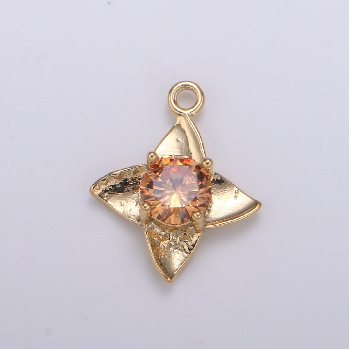 Golden Petal Crystal Bloom Flower Charms Single CZ Stone on Plain Gold Floral Nature Petal Charm Pendant GP-684 GP-704 GP-705 GP-706 GP-707 GP-708 - DLUXCA