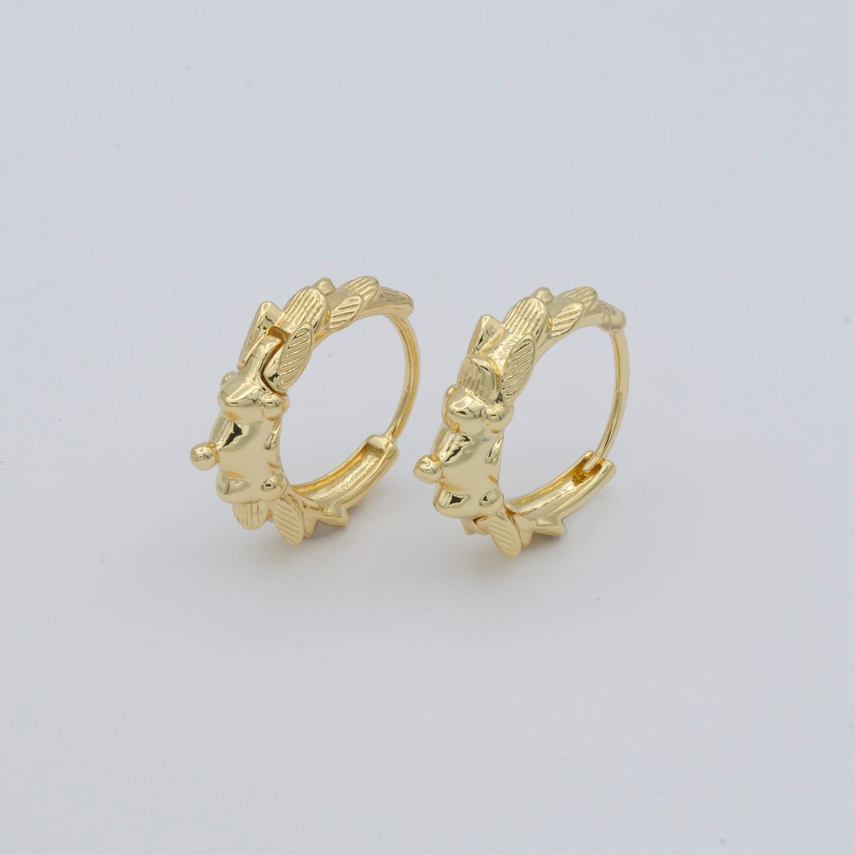 Golden Round Ornamented Crescent Model Huggies Earrings, Plain Gold Filled Tiny Nature Formal/Casual Daily Wear Earring Jewelry P-116 - DLUXCA