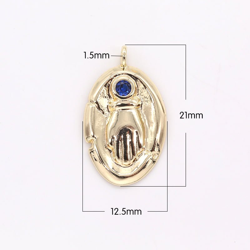 Golden Rustic Oval Coin Charm with Zirconia Stone CZ Crystal Geometric Shape Medallion Charm Pendant GP-410 GP-411 GP-414 GP-450 - DLUXCA