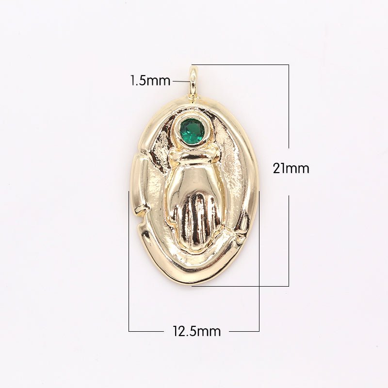 Golden Rustic Oval Coin Charm with Zirconia Stone CZ Crystal Geometric Shape Medallion Charm Pendant GP-410 GP-411 GP-414 GP-450 - DLUXCA