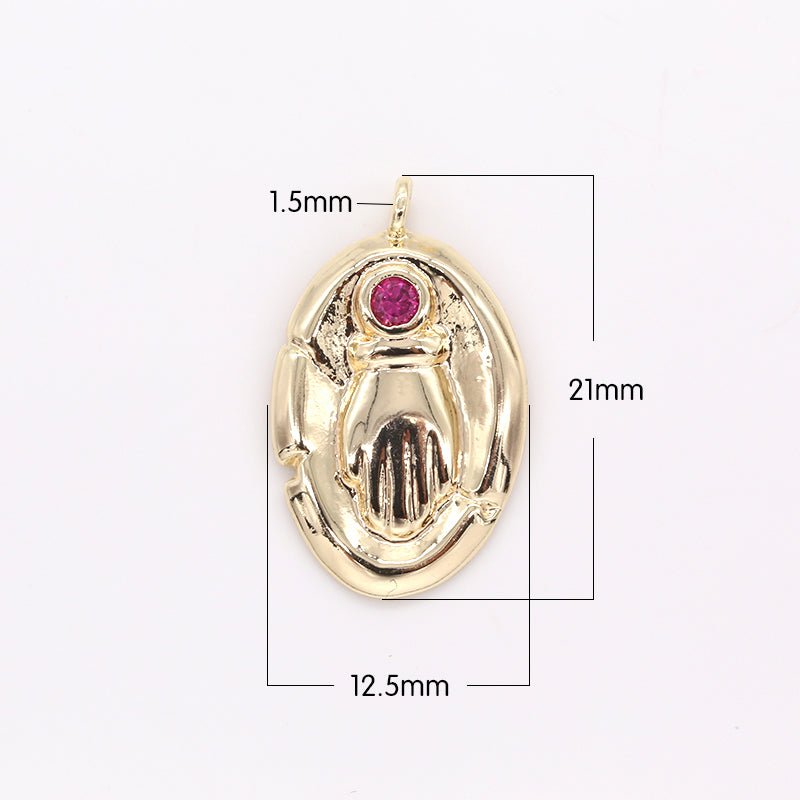 Golden Rustic Oval Coin Charm with Zirconia Stone CZ Crystal Geometric Shape Medallion Charm Pendant GP-410 GP-411 GP-414 GP-450 - DLUXCA