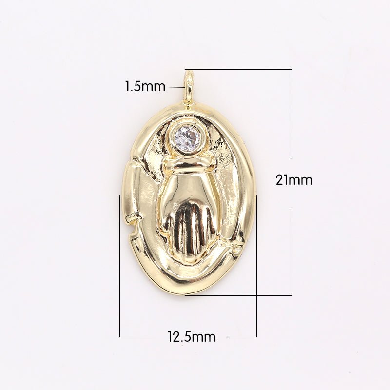 Golden Rustic Oval Coin Charm with Zirconia Stone CZ Crystal Geometric Shape Medallion Charm Pendant GP-410 GP-411 GP-414 GP-450 - DLUXCA