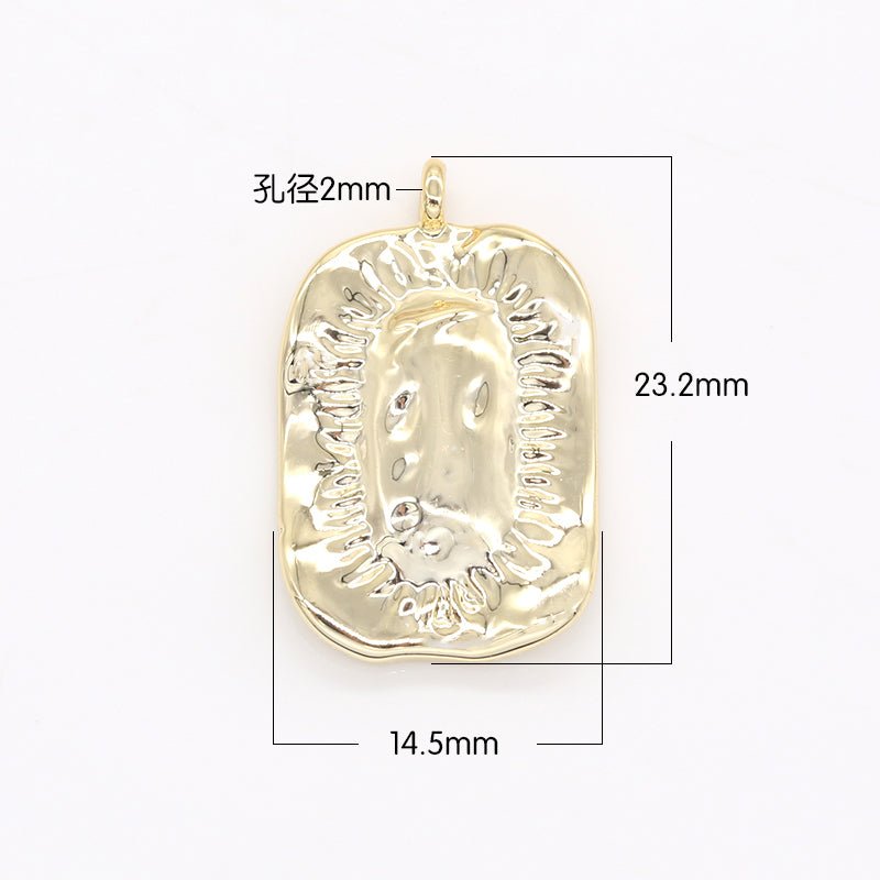 Golden Rustic Rectangle Coin Charm Golden Geometric Shape Ancient Medallion Charm Pendant GP-154 - DLUXCA