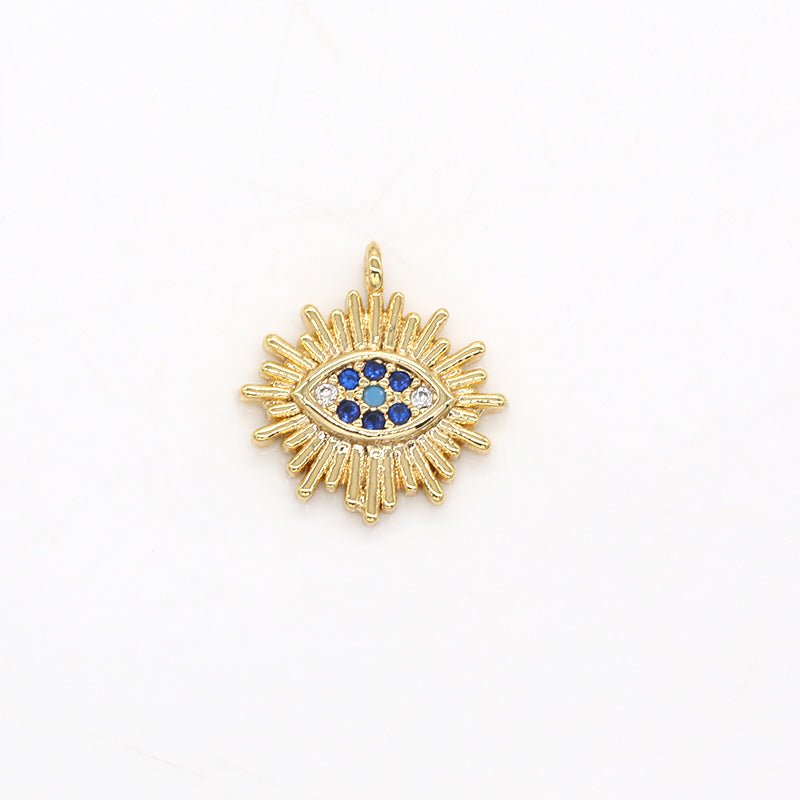 Golden Shining Blue Crystal Evil Eye CZ Golden Radiant Eye Nature Micro Pave Charm Pendant GP-532 - DLUXCA