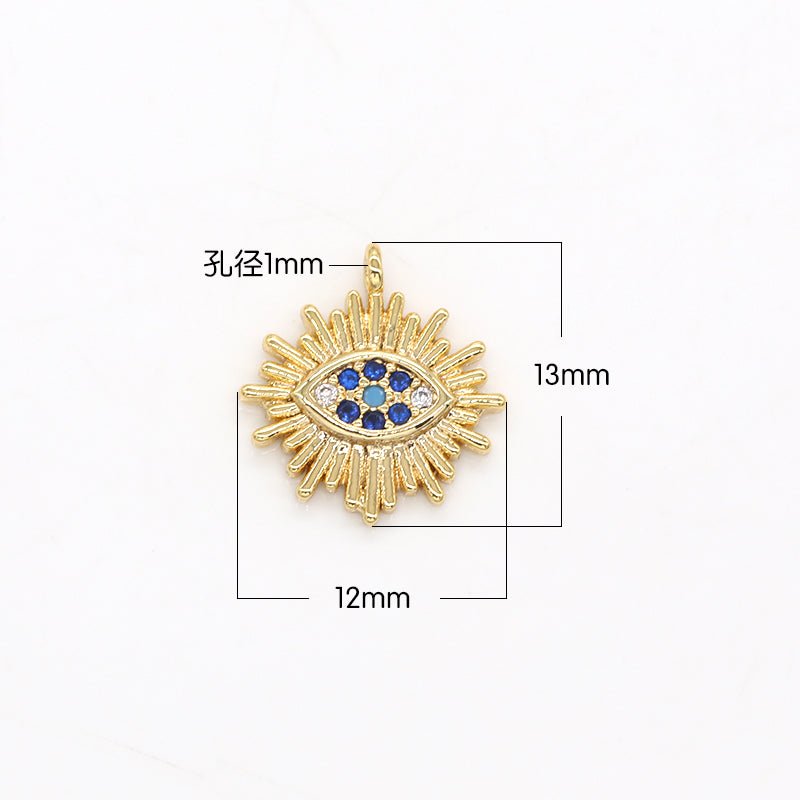 Golden Shining Blue Crystal Evil Eye CZ Golden Radiant Eye Nature Micro Pave Charm Pendant GP-532 - DLUXCA