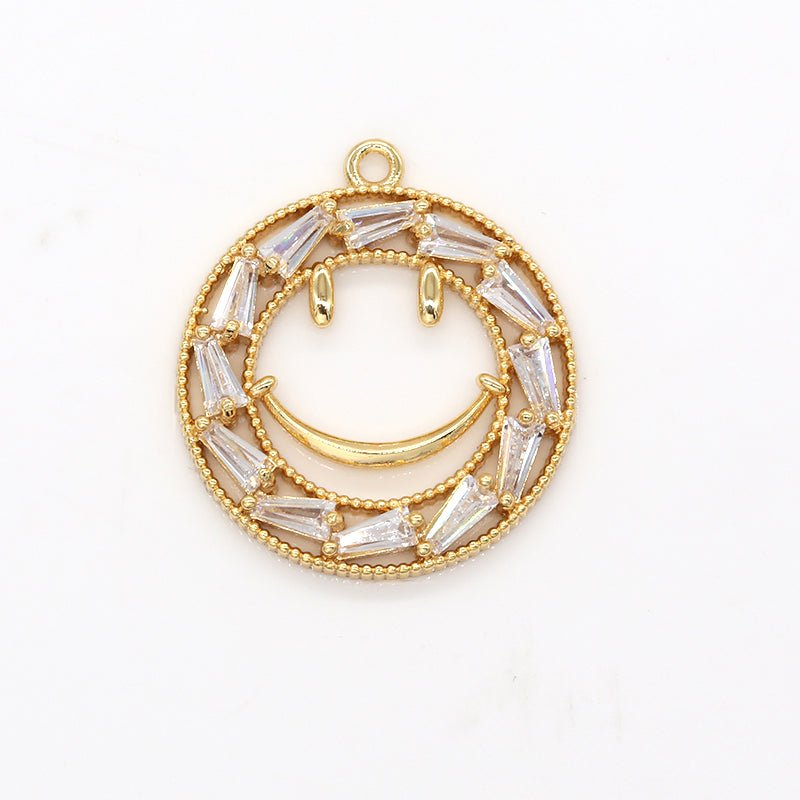 Golden Smiley Face Circle Charm CZ Face Expression Gold Plated Geometric Charm Pendant GP-617 - DLUXCA