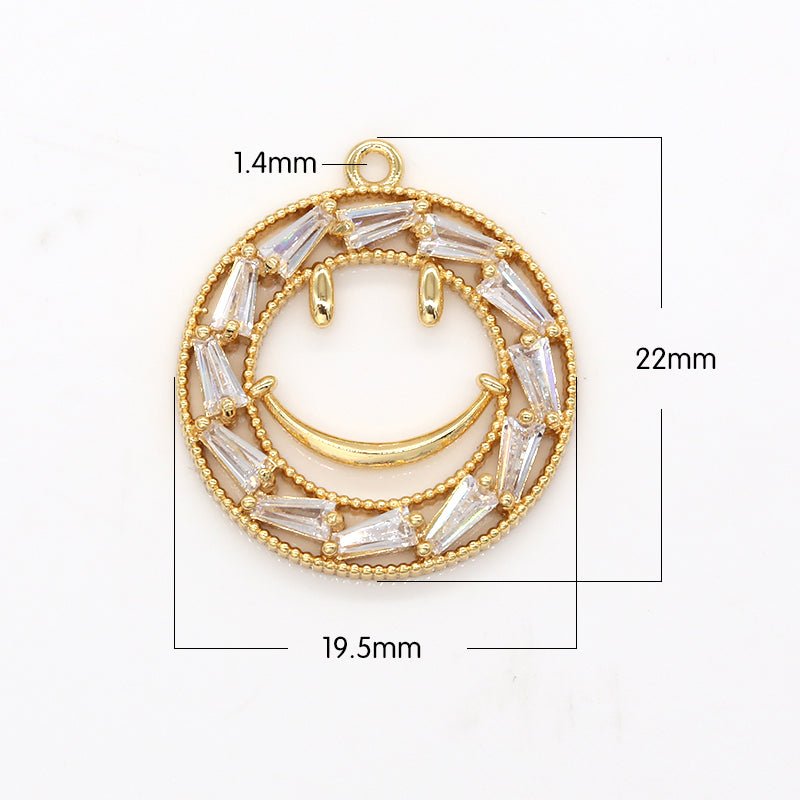 Golden Smiley Face Circle Charm CZ Face Expression Gold Plated Geometric Charm Pendant GP-617 - DLUXCA