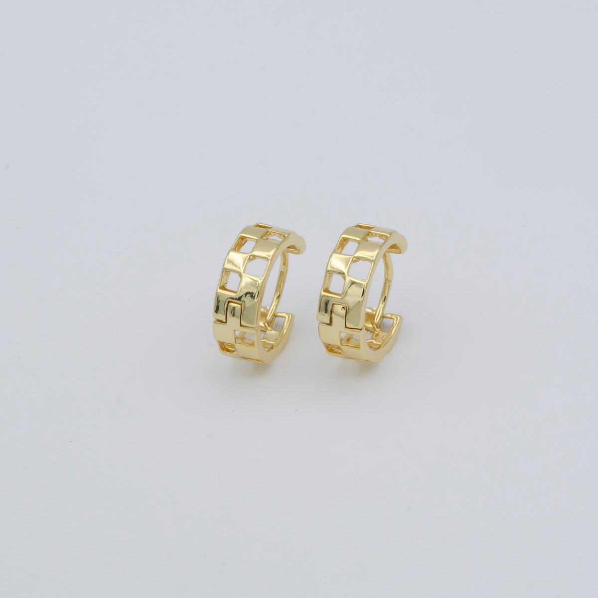 Golden Square Hole C Shape Circle Huggies Earrings, Plain Gold Filled Geometric Curvy Shape Daily Wear Earring Jewelry P-123 - DLUXCA