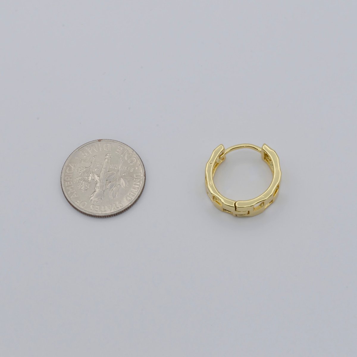 Golden Square Hole C Shape Circle Huggies Earrings, Plain Gold Filled Geometric Curvy Shape Daily Wear Earring Jewelry P-123 - DLUXCA