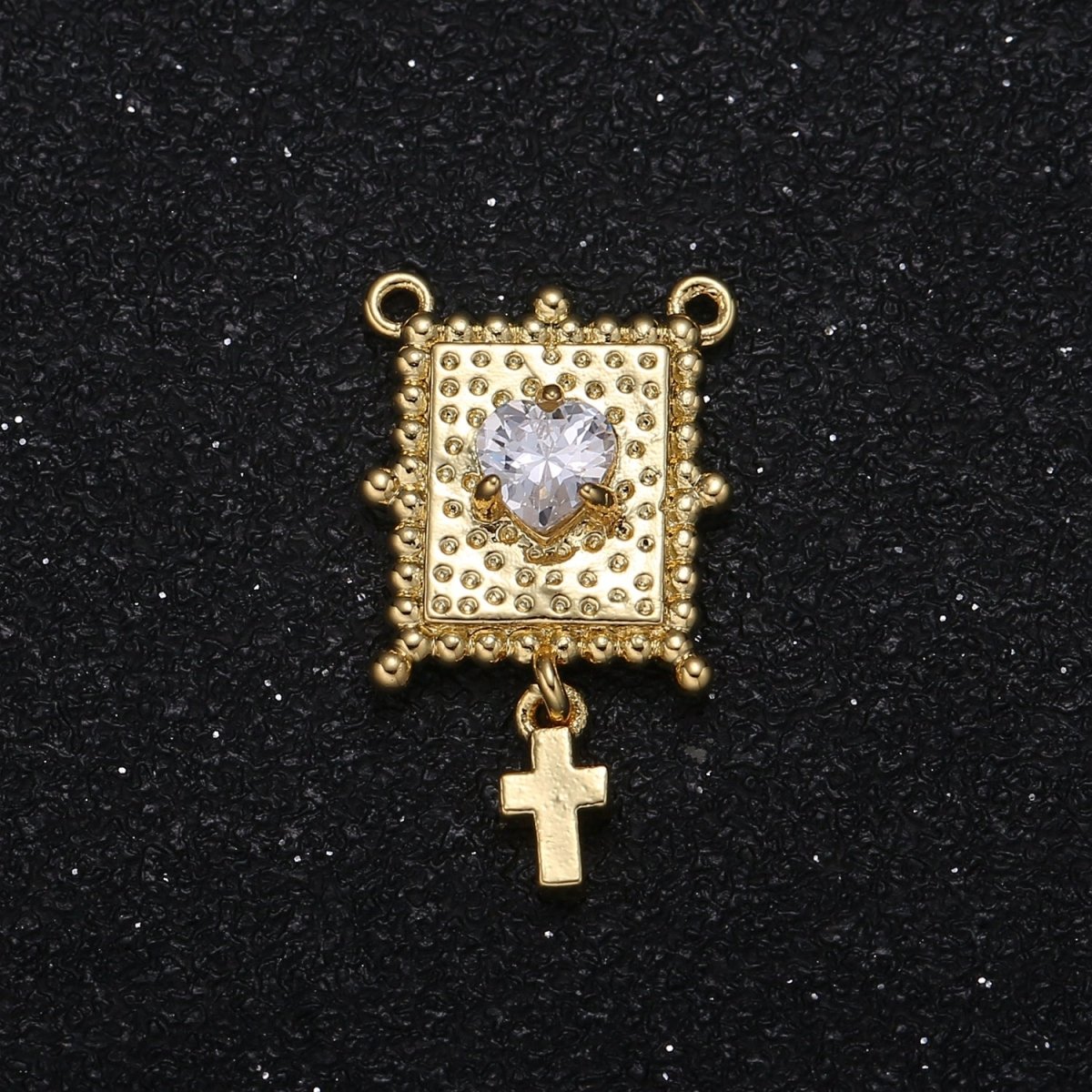 Golden Square Rectangle with Tiny Cross Connector CZ Single Crystal Geometric Jewelry Supply Component GP-025 - DLUXCA