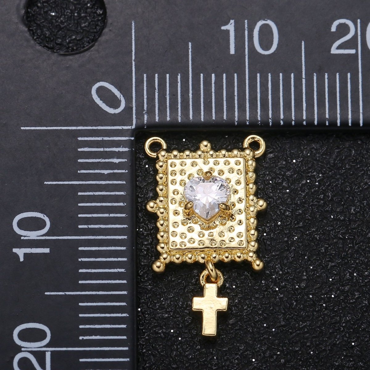 Golden Square Rectangle with Tiny Cross Connector CZ Single Crystal Geometric Jewelry Supply Component GP-025 - DLUXCA