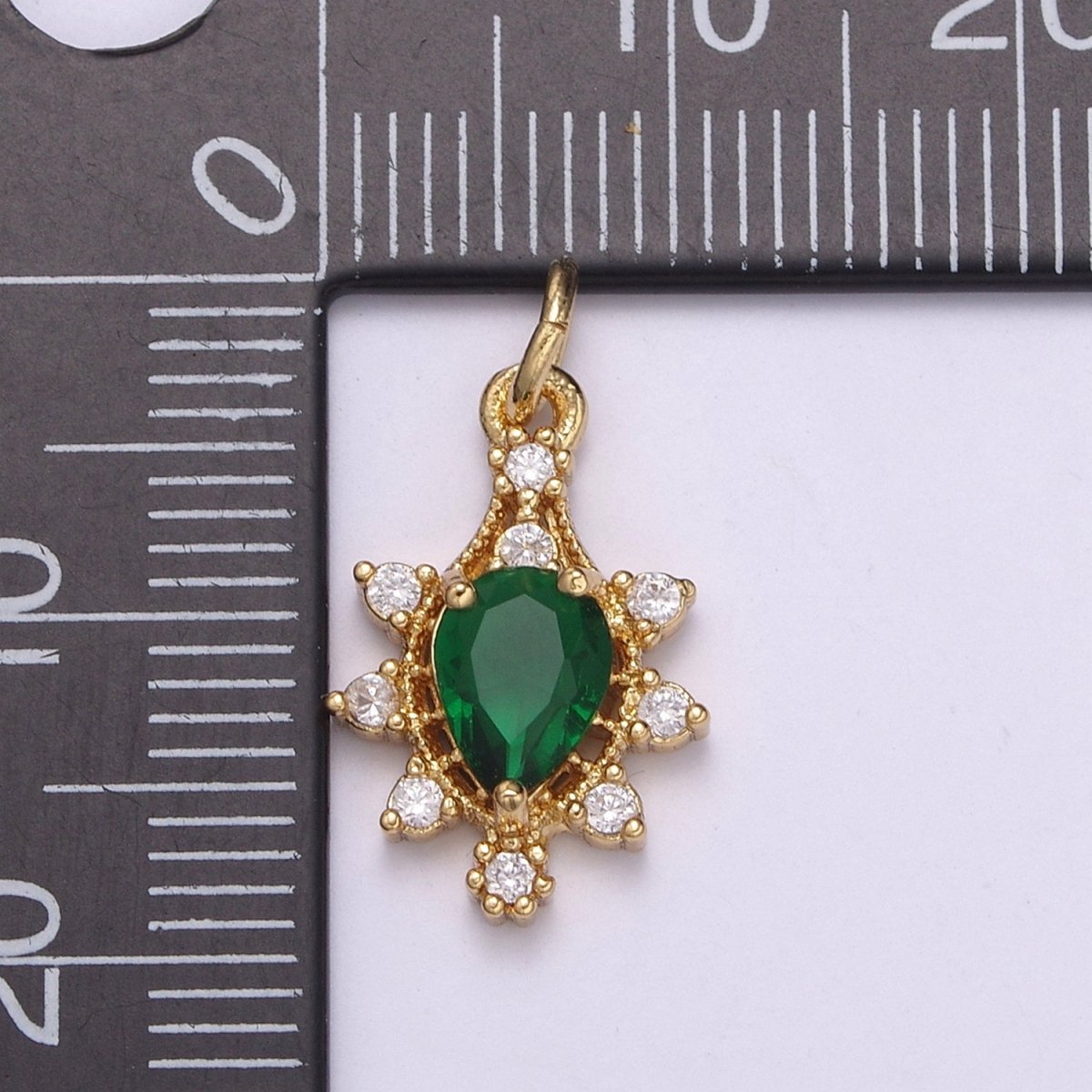 Golden teardrop Clear CZ charm pendant, Green CZ Necklace Bracelet earring teardrop pendant, CZ teardrop birthstone jewelry, bridesmaid Jewelry MakingC-201 - DLUXCA