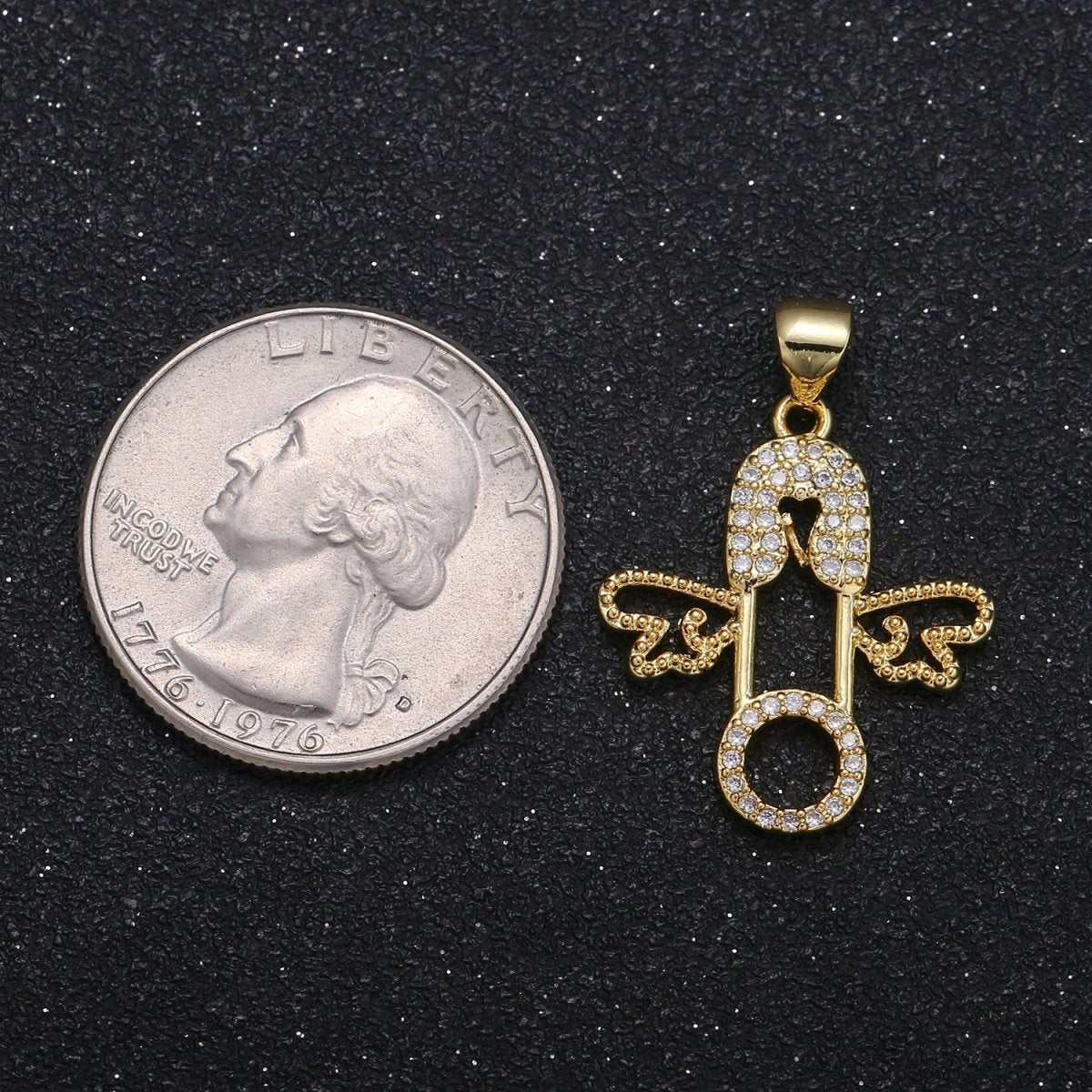 Golden Tiny Flying Pin Charm CZ Dainty Equipment Wing Micro Pave Charm Pendant GP-065 - DLUXCA