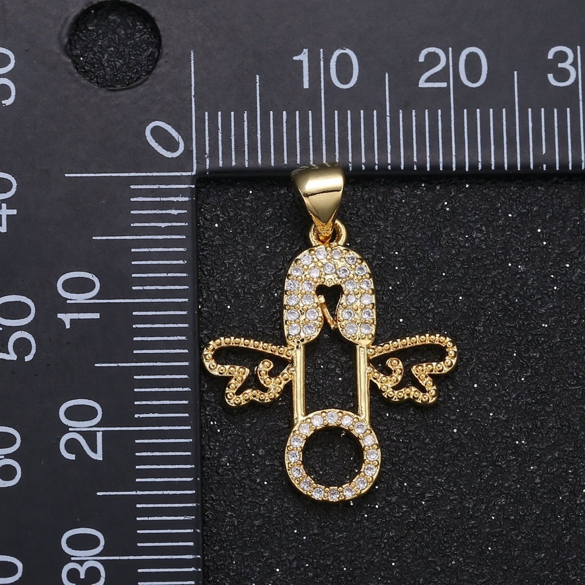 Golden Tiny Flying Pin Charm CZ Dainty Equipment Wing Micro Pave Charm Pendant GP-065 - DLUXCA