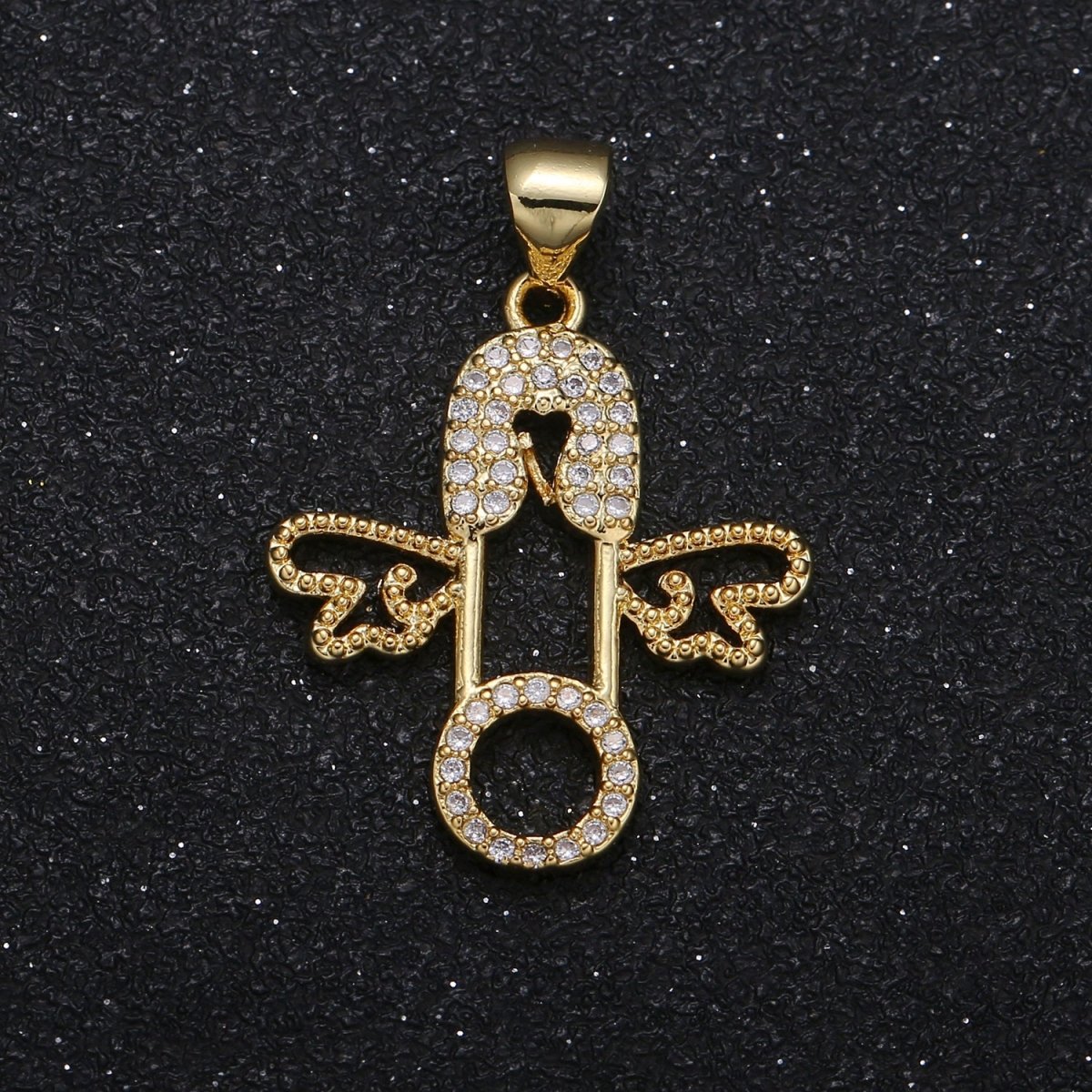 Golden Tiny Flying Pin Charm CZ Dainty Equipment Wing Micro Pave Charm Pendant GP-065 - DLUXCA