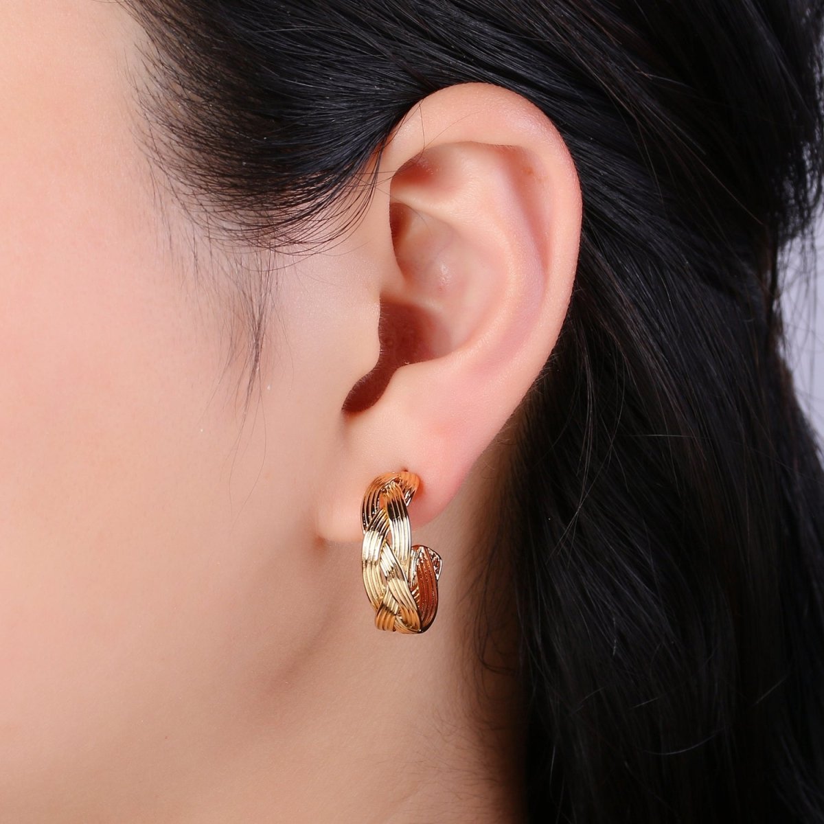 Golden Woven Spiral Studs Earring Gold Plated Layered Geometric Shape Earring Jewelry GP-899 - DLUXCA