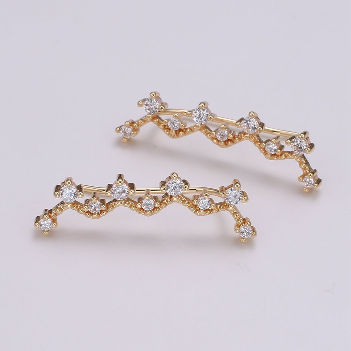 Golden Zigzag Rod StudEarrings CZ Mini Gold Filled Geometric Thin Stick Daily Wear Micro Pave Earring Jewelry P-009 - DLUXCA