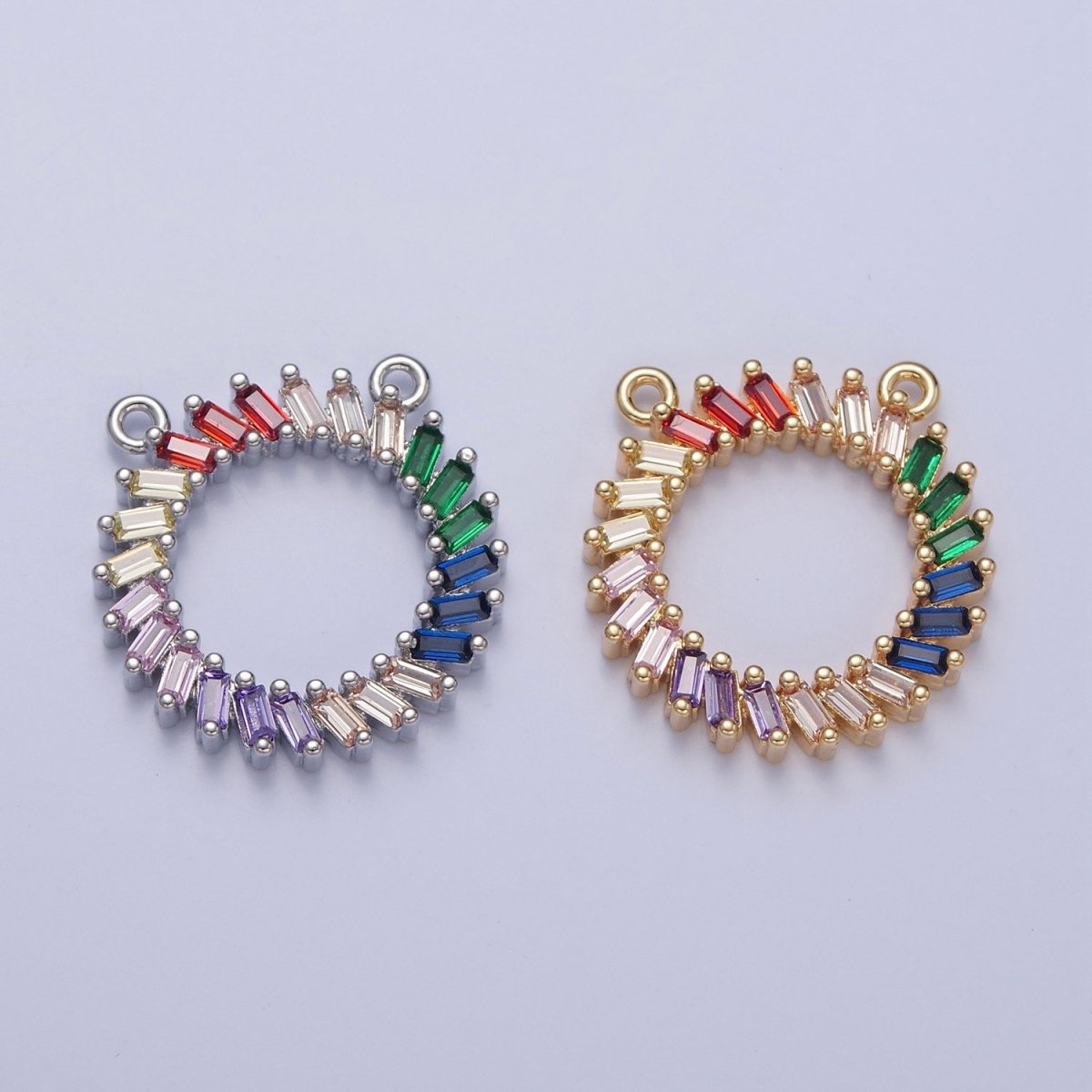 Gold/Silver Multicolor Rainbow Baguette Charm Connector For DIY Jewelry Necklace Bracelet Making F-625 F-626 - DLUXCA