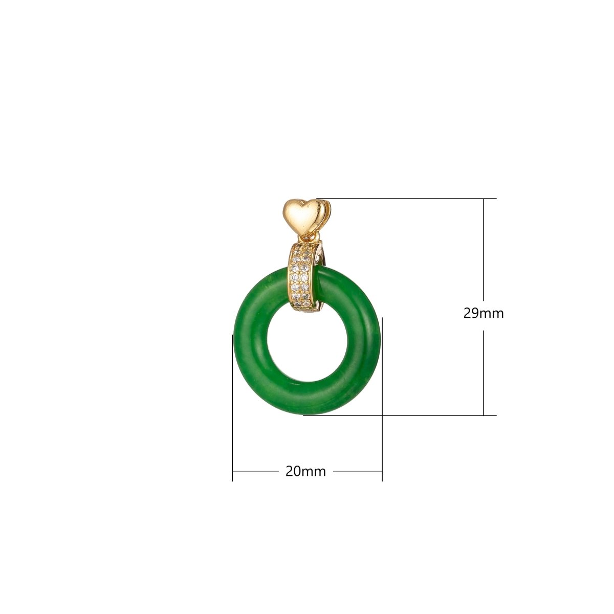 Good Fortune Gold Green Circle Pendant Donut Charm Lucky Jewelry J-852 - DLUXCA
