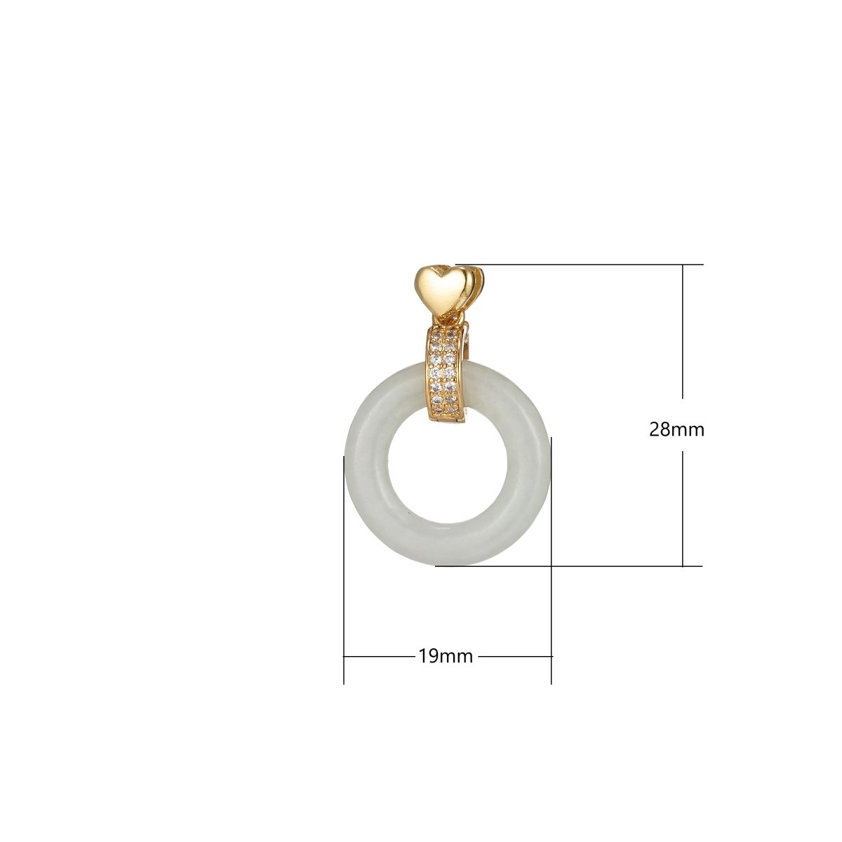 Good Fortune Gold Malay Jade Stone White Natural Stone Donut Ring Jade Heart Gold Filled Pendant O-244 - DLUXCA