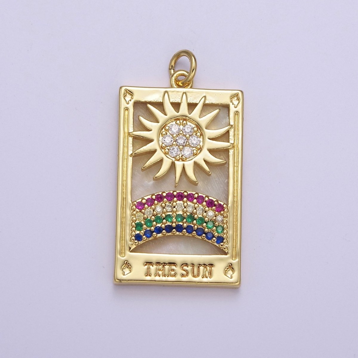 Good Morning Charm Gold Filled Sun Charm Clear Rainbow Window Tag Medallion Charm Pendant E-669 - DLUXCA