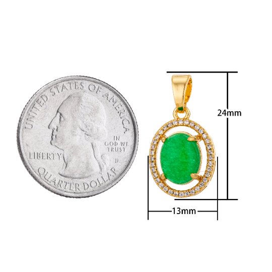Gorgeous 18K Gold Filled Floating Green Oval Stone Charm Pendant with Bails Emerald Cubic Zirconia Necklace for Jewelry Making H-806 - DLUXCA