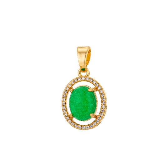 Gorgeous 18K Gold Filled Floating Green Oval Stone Charm Pendant with Bails Emerald Cubic Zirconia Necklace for Jewelry Making H-806 - DLUXCA