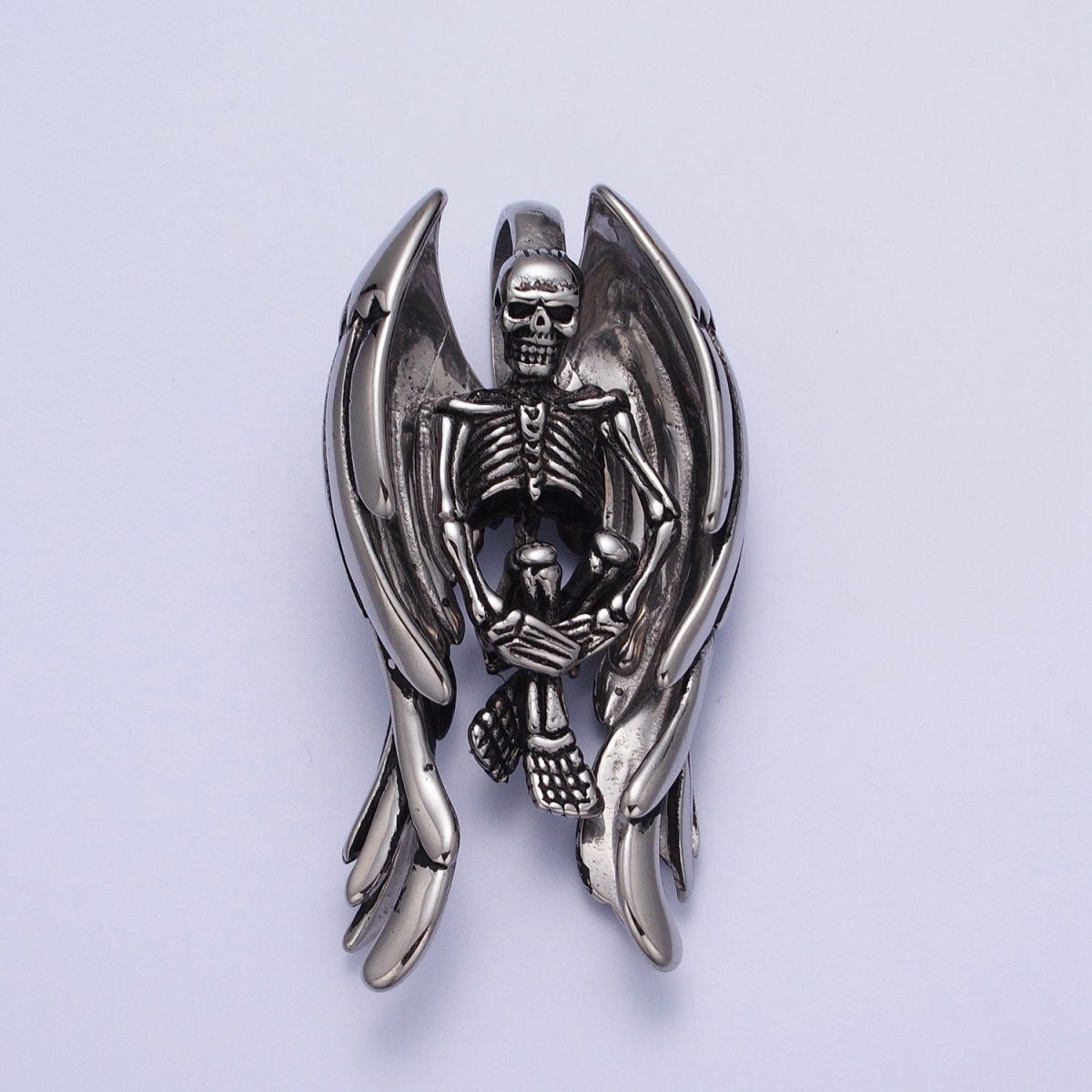 Gothic Winged Skeleton Stainless Steel Pendant in Gold & Silver | X-665 X-666 - DLUXCA