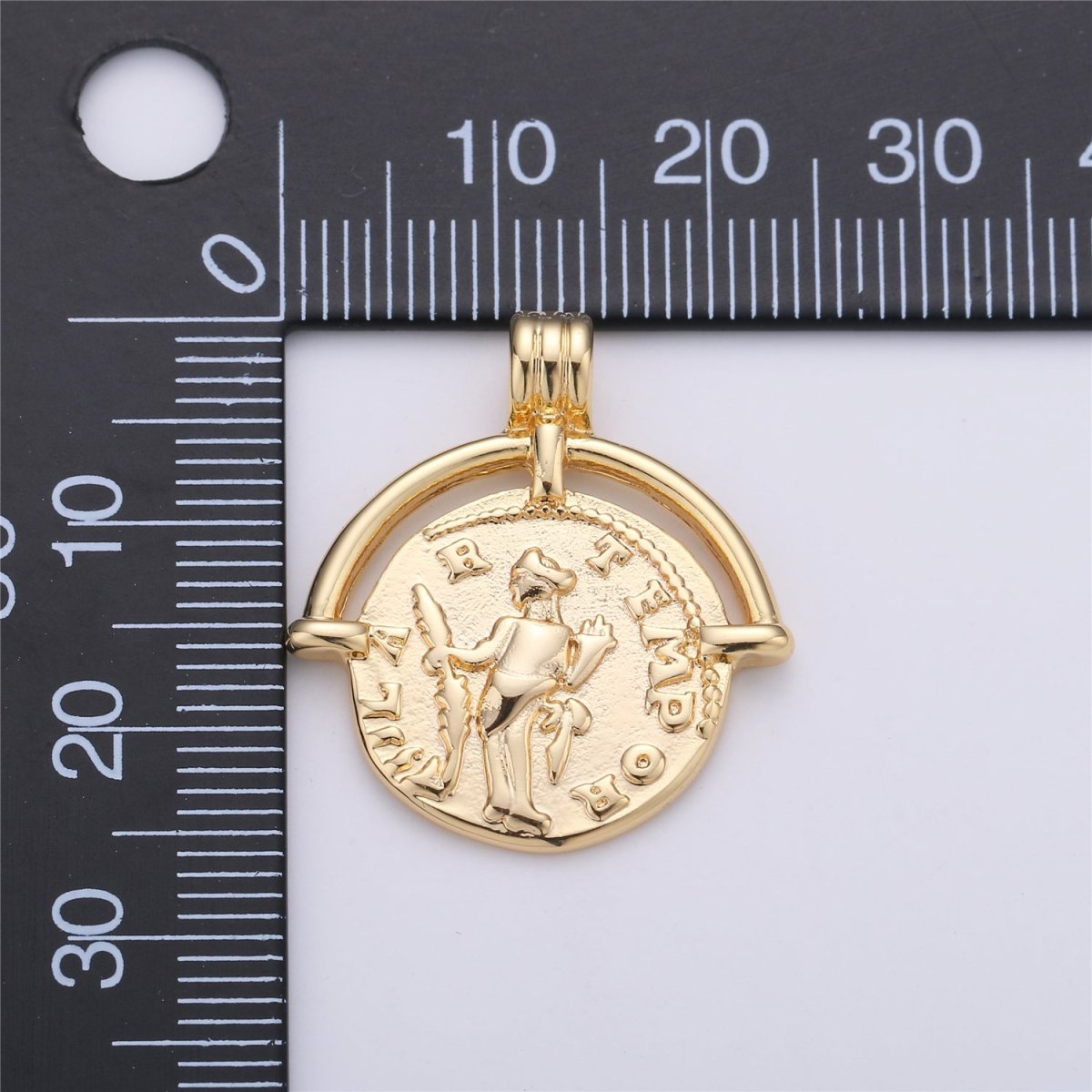 Greek Coin Medallion For Necklace Jewelry Making, 14K Gold Filled For Necklace Charm Bracelet Supply Component C-593 - DLUXCA