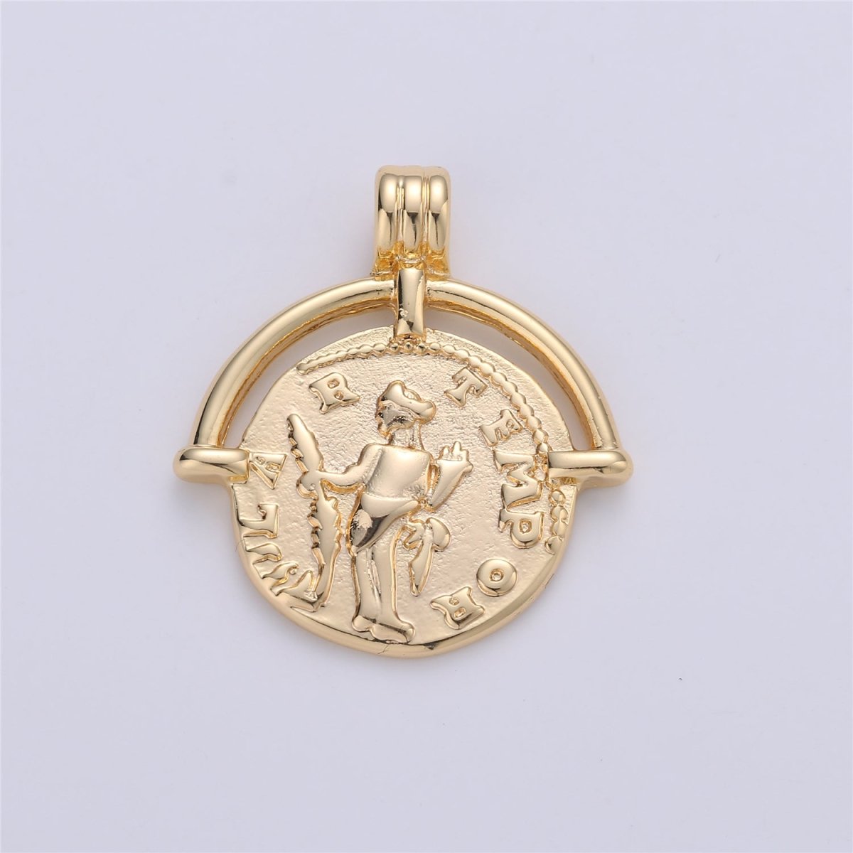 Greek Coin Medallion For Necklace Jewelry Making, 14K Gold Filled For Necklace Charm Bracelet Supply Component C-593 - DLUXCA