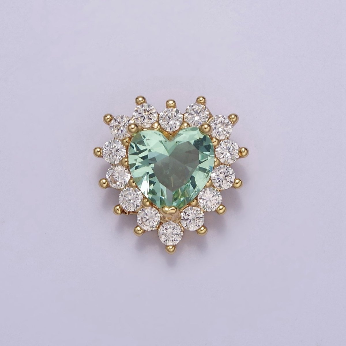 Green Aqua Cubic Zirconia Heart Beads - 14.7 x 14.3 mm Small Beautiful Bright 3D Sun Burst Jewelry Gold Beads spacer for Bracelet Necklace Supply E-418 - DLUXCA