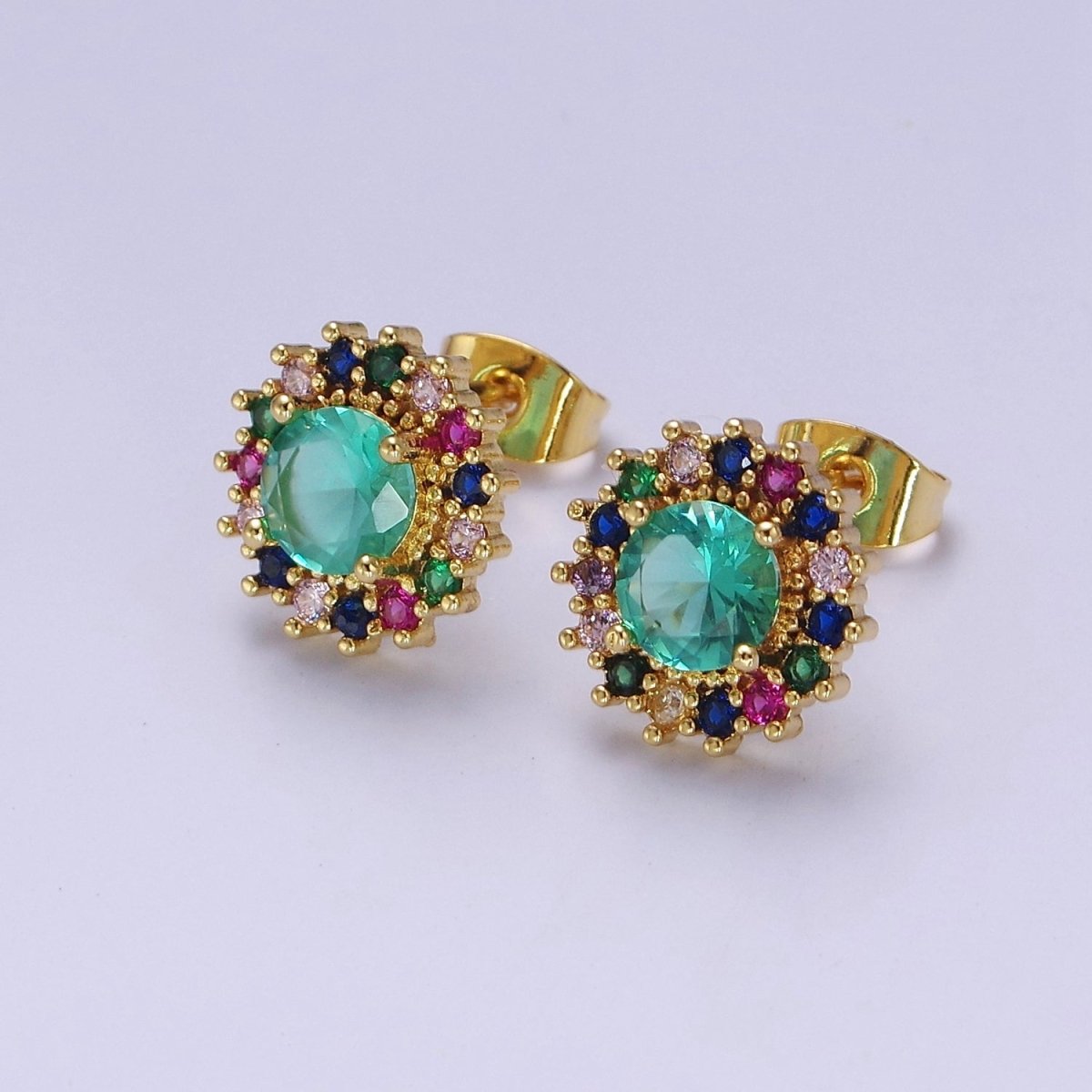 Green Aqua Sun Stud Earring V-112 - DLUXCA