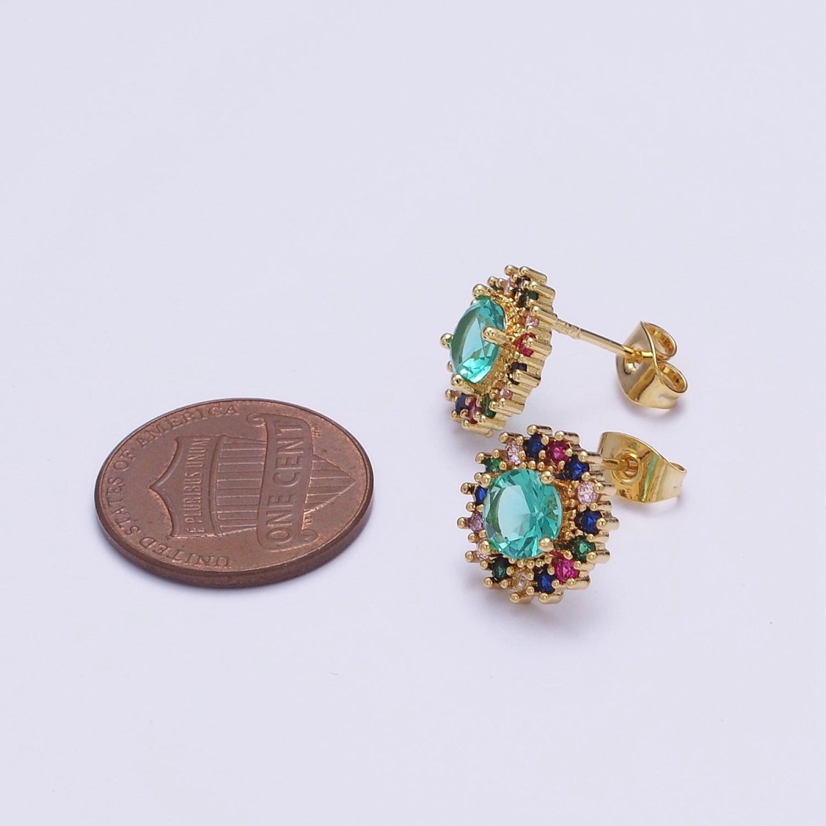 Green Aqua Sun Stud Earring V-112 - DLUXCA