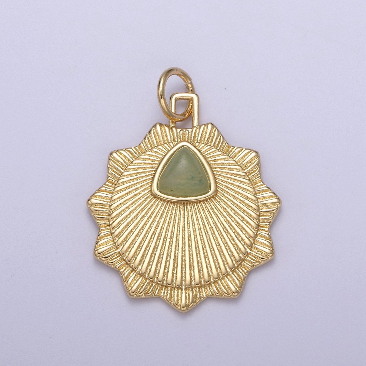 Green Aventurine Round Coin Radial Textured Token Medallion Charm for Minimalist Jewelry N-398 - DLUXCA