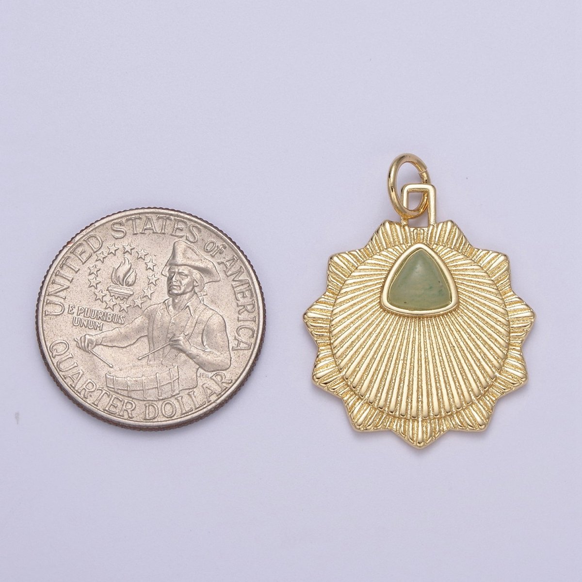 Green Aventurine Round Coin Radial Textured Token Medallion Charm for Minimalist Jewelry N-398 - DLUXCA