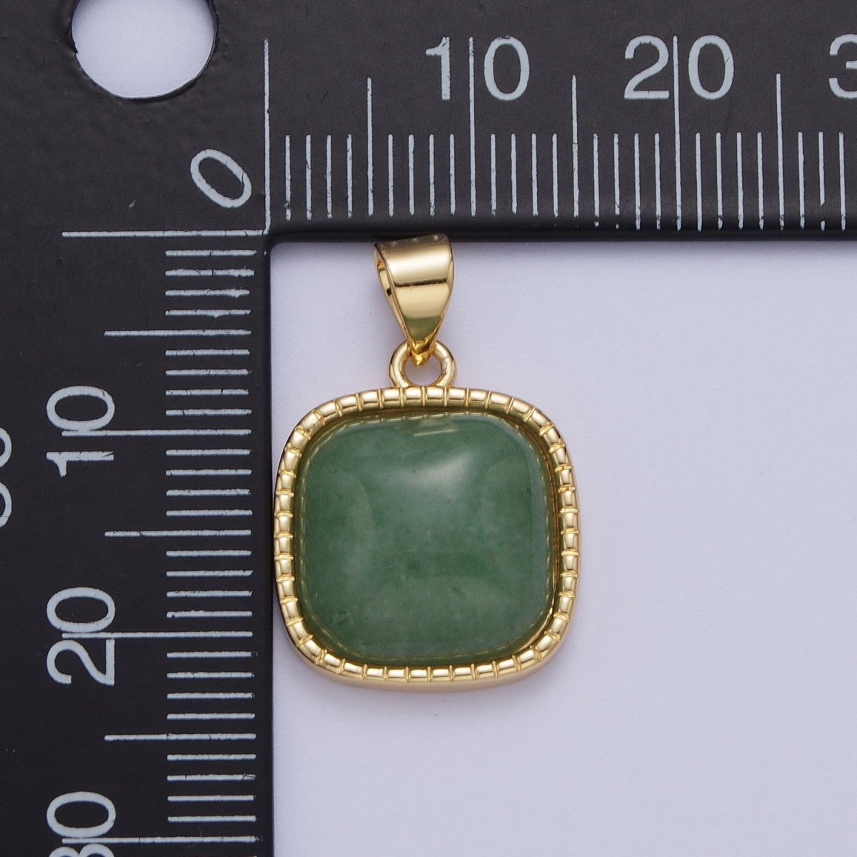 Green Aventurine Square Natural Gemstone Gold Pendant For Jewelry Making H-649 - DLUXCA