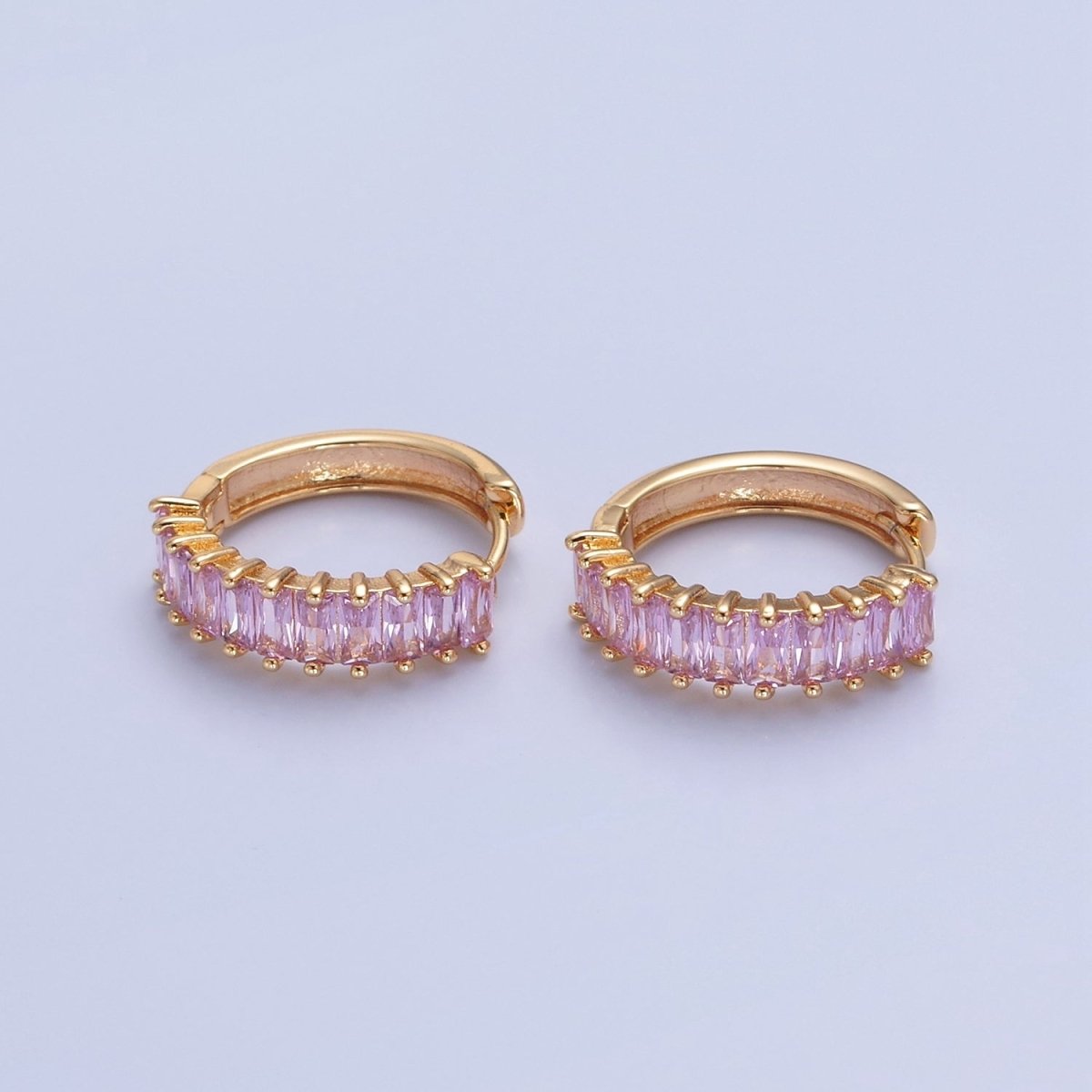 Green Baguette Hoop Earring / Pink Baguettee Hoop Earring in 18k Gold Filled Hoop T-492 T-493 - DLUXCA