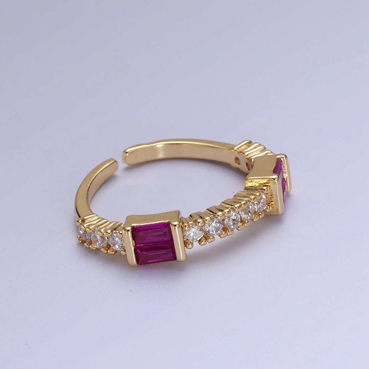 Green, Clear, Fuchsia Baguette Round Cubic Zirconia Gold Ring | Y-328~Y-330 - DLUXCA