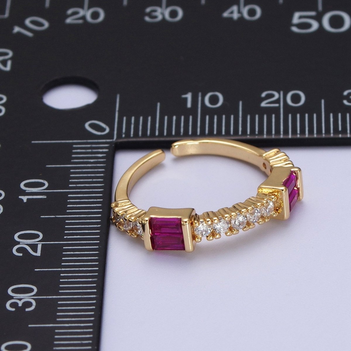 Green, Clear, Fuchsia Baguette Round Cubic Zirconia Gold Ring | Y-328~Y-330 - DLUXCA