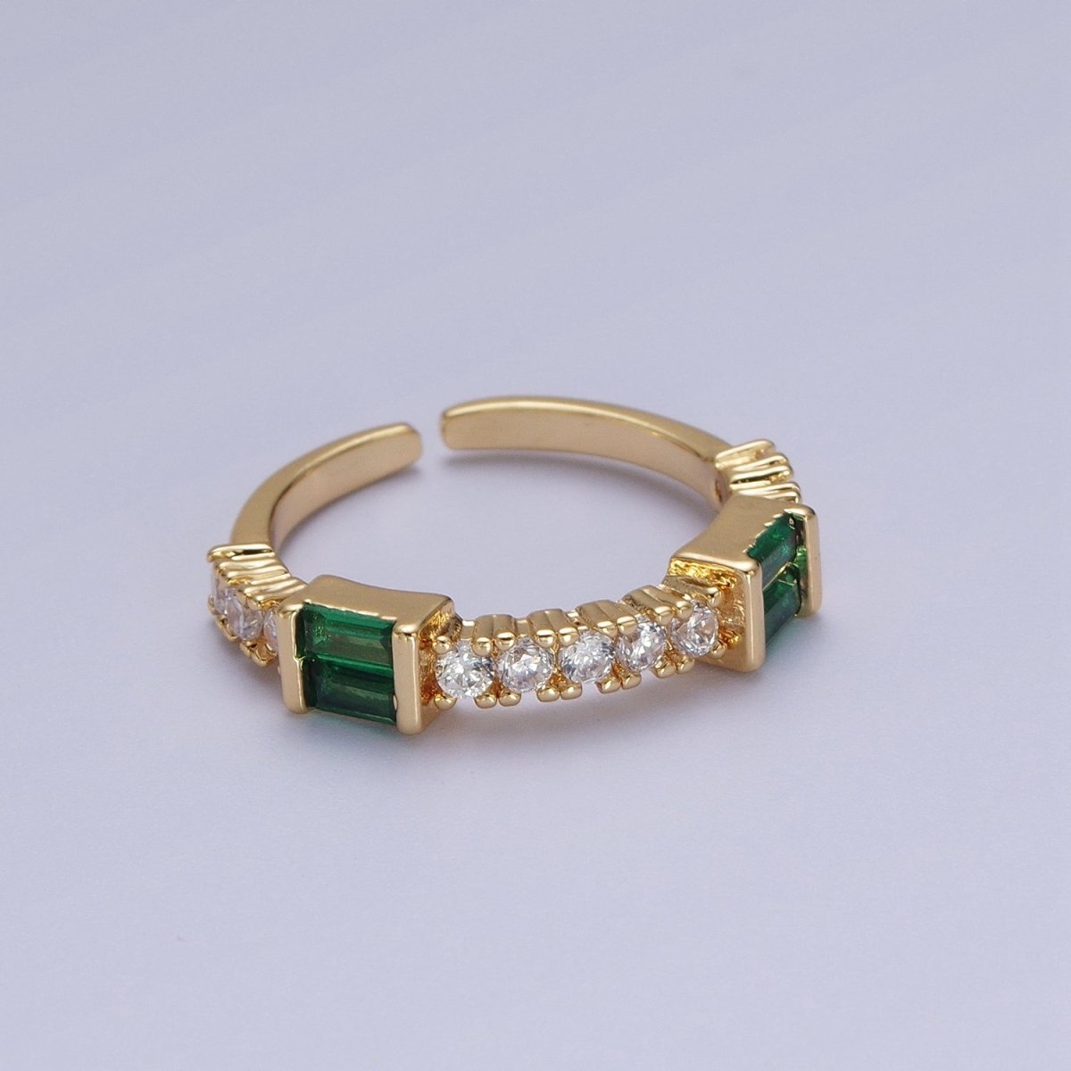 Green, Clear, Fuchsia Baguette Round Cubic Zirconia Gold Ring | Y-328~Y-330 - DLUXCA