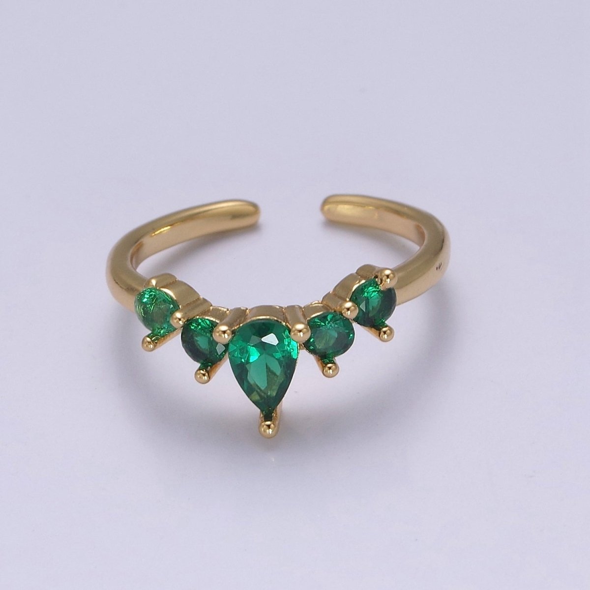 Green Crown Gold Emerald Style Ring with Cubic Zirconia Dainty Marquise CZ Adjustable Ring S-504 - DLUXCA