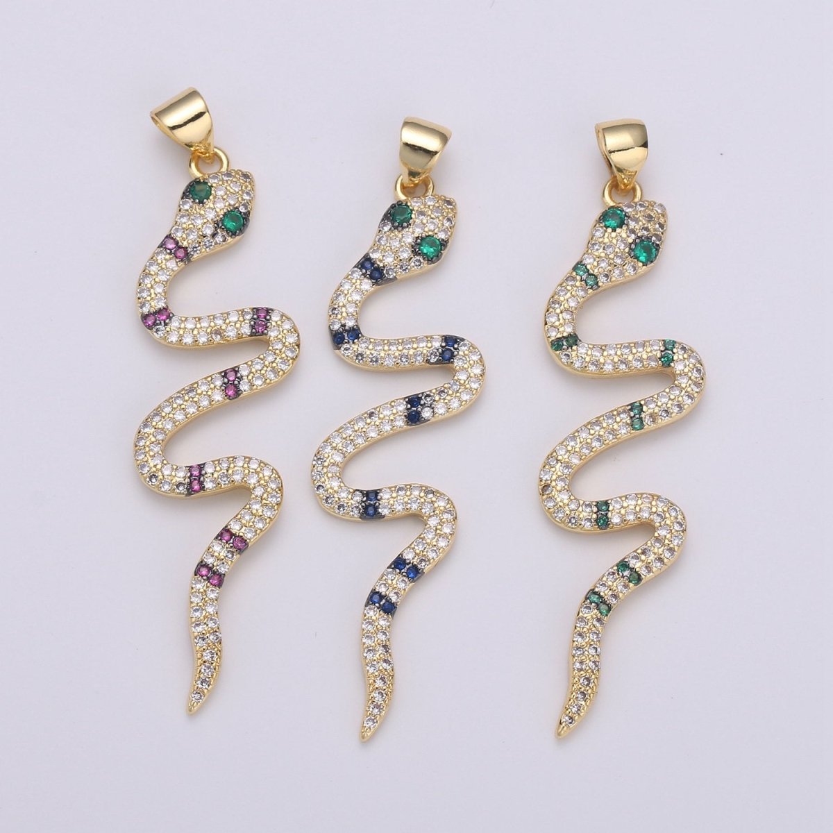Green CZ 14k Gold Filled Snake Charm, Micro Pave Snake Pendant Charm, Gold Filled Charm, For Serpent Animal Jewelry Dangle Charm I-906 I-905 I-907 - DLUXCA