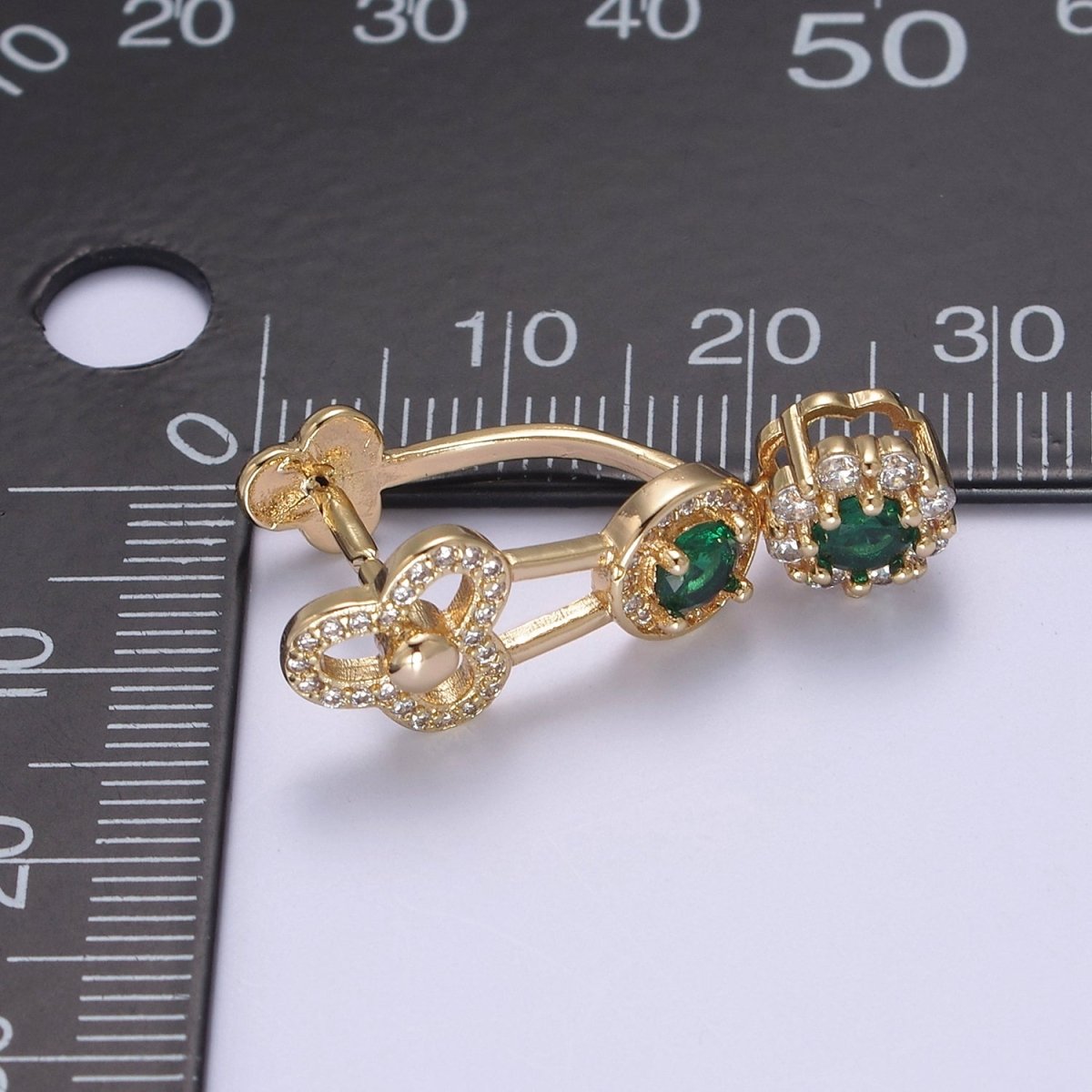Green Cz Pinch Bail, Nickel Free, 28.3x9.6mm, Pendant bail, 16K gold Filled brass Jewelry Gold bail, Charm bail, Ice pick with Micro Pave CZ Stone L-651 - DLUXCA