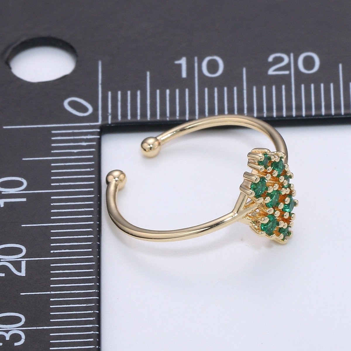 Green CZ Ring - 14k Gold Vermeil Ring - Green Zirconia Ring - Gold Open Ring - Minimalist Ring - Adjustable Layering - Stacking Ring R-071 - DLUXCA