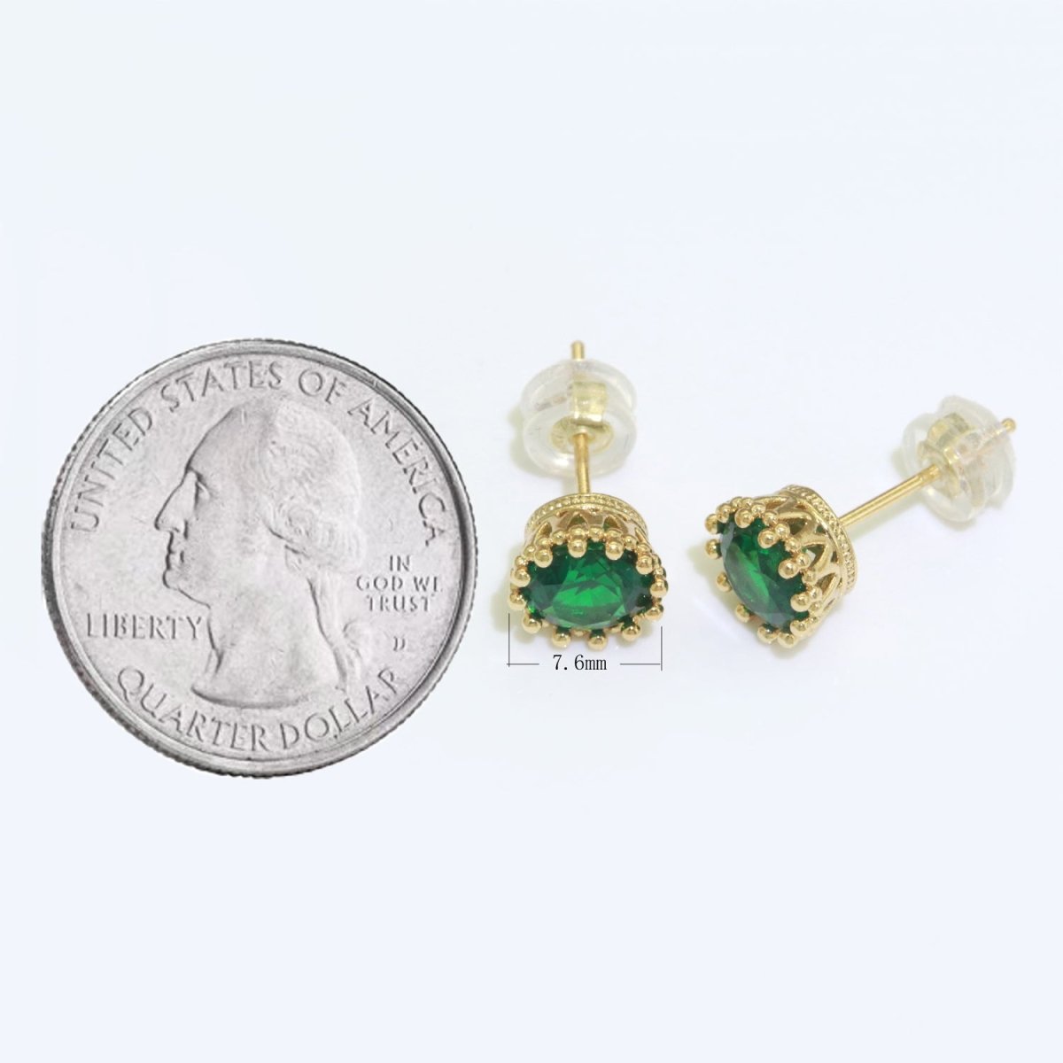 Green Emerald Stud Earring 18k Gold Filled Round Circle Stud Minimalist Earring T-061 - DLUXCA