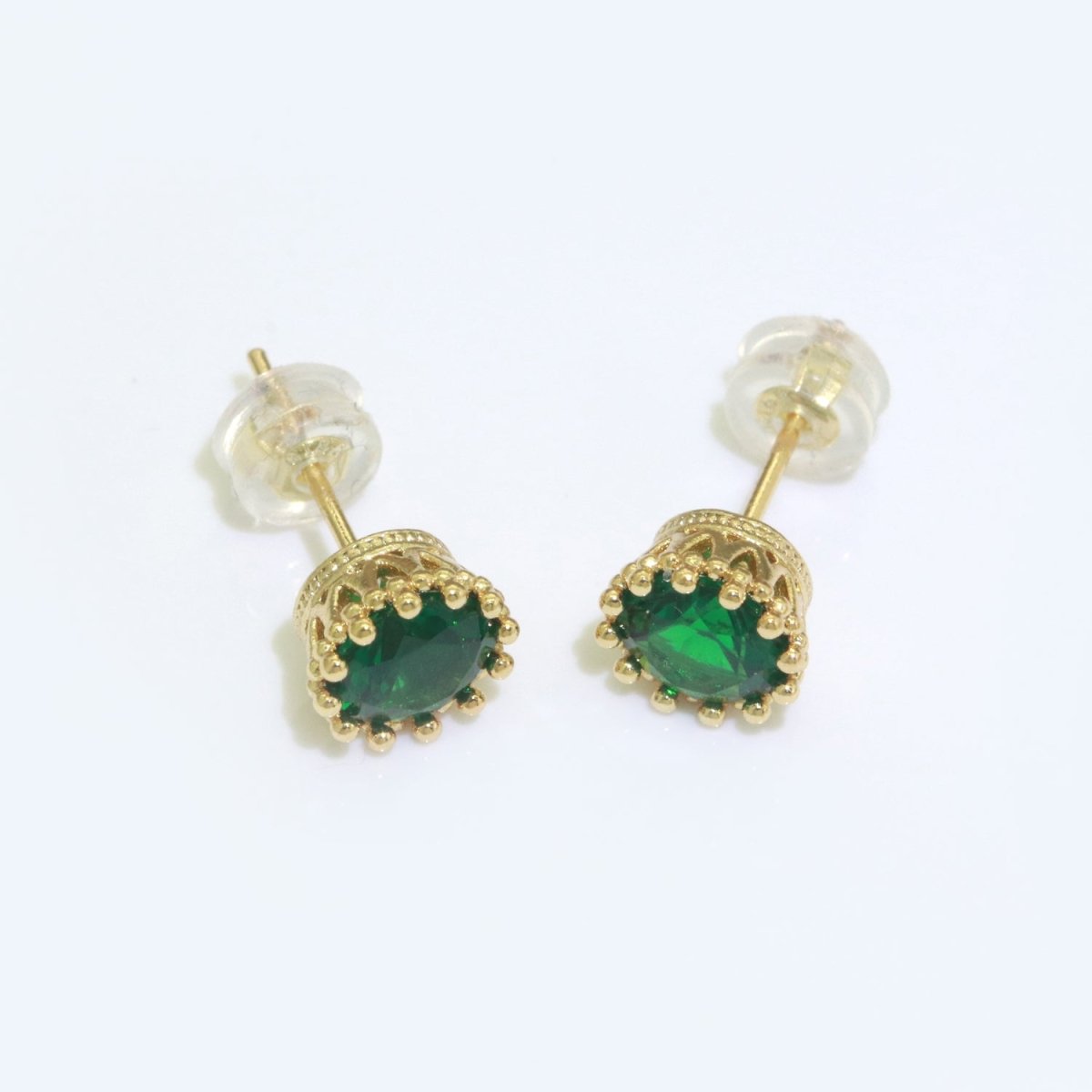 Green Emerald Stud Earring 18k Gold Filled Round Circle Stud Minimalist Earring T-061 - DLUXCA
