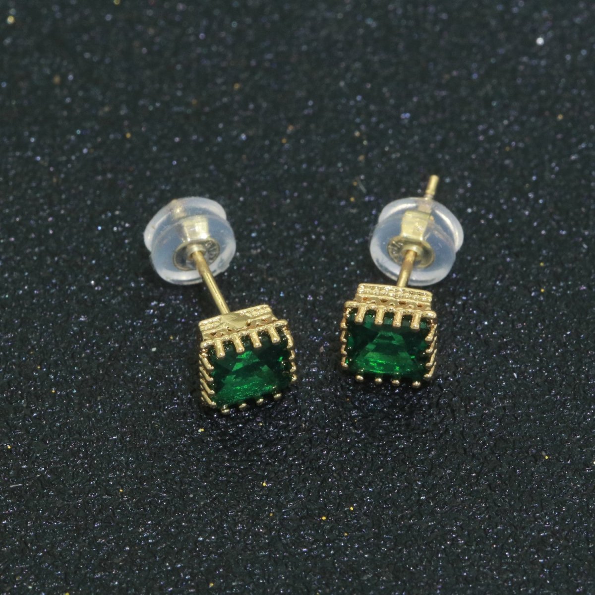 Green Emerald Stud Earring 18k Gold Filled Square Stud Minimalist Earring T-144 - DLUXCA