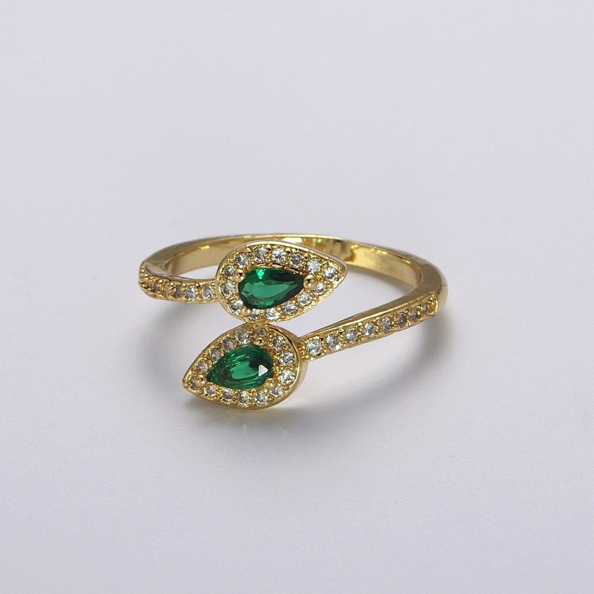 Green Emerald Tear Drop Cz Ring Open Adjustable Ring O-2040 - DLUXCA