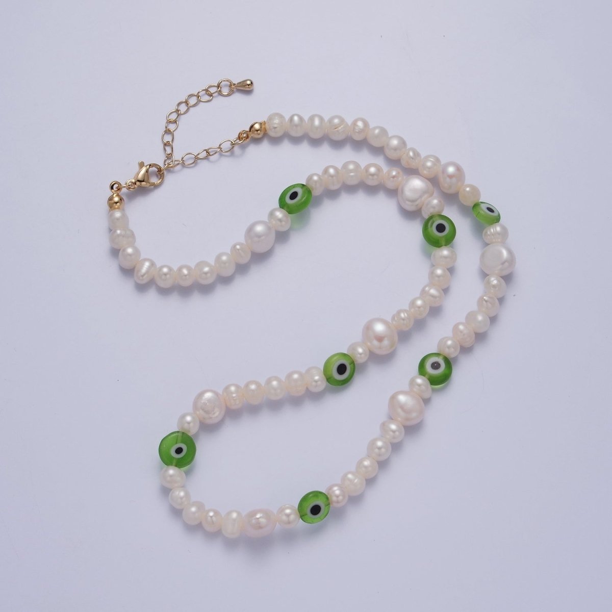 Green Evil Eye Beaded Choker Necklace for Women Freshwater Pearl Choker Necklace Boho Handmade 18K Gold Filled Y2K Jewelry | WA-1028 Clearance Pricing - DLUXCA