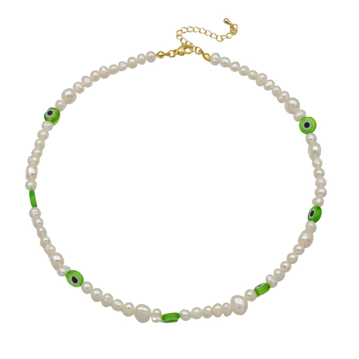 Green Evil Eye Beaded Choker Necklace for Women Freshwater Pearl Choker Necklace Boho Handmade 18K Gold Filled Y2K Jewelry | WA-1028 Clearance Pricing - DLUXCA